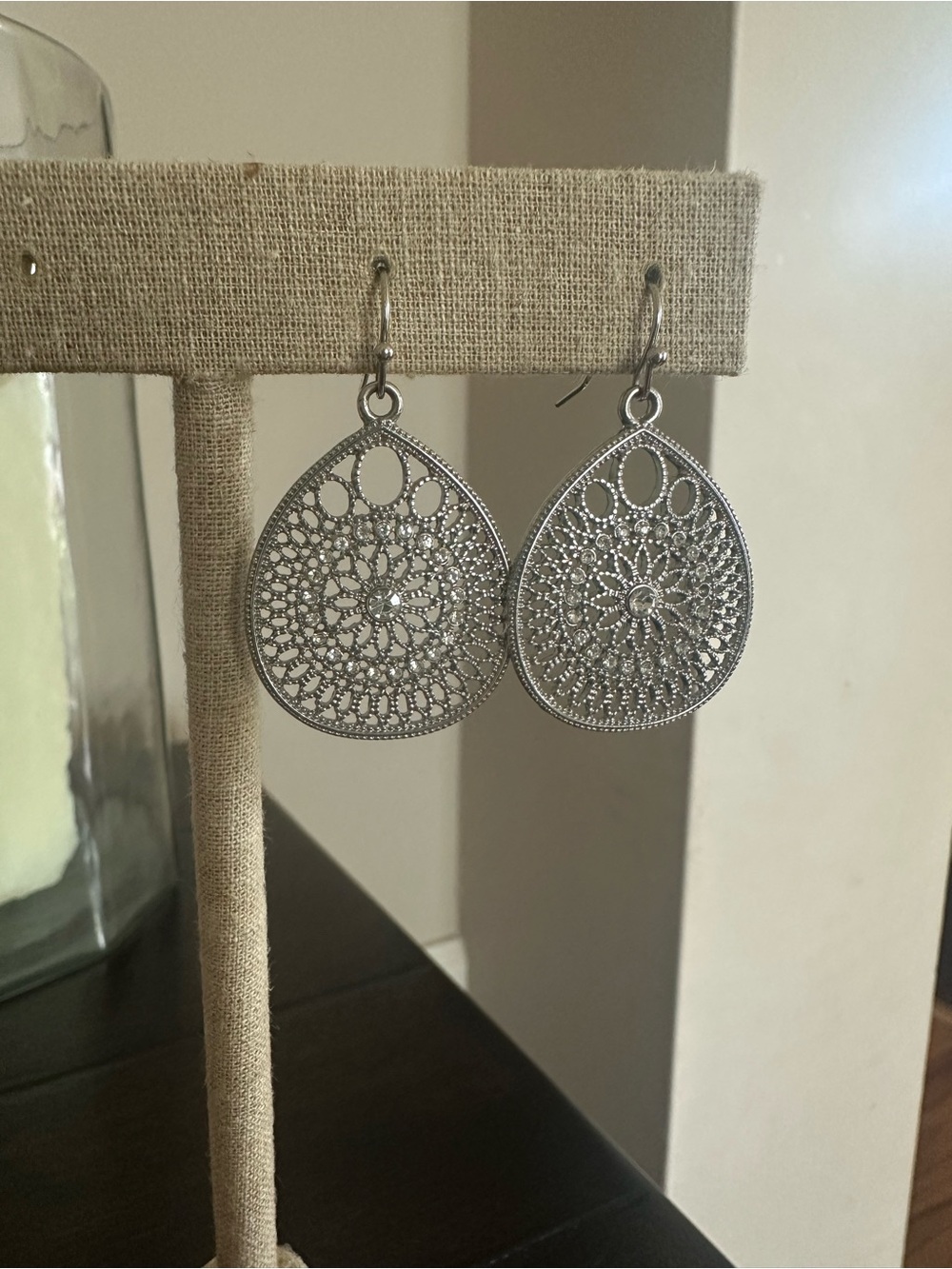 Silver Filigree Teardrop Dangle Earrings